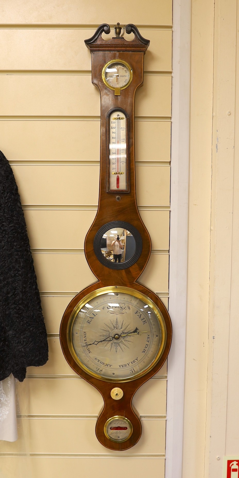 19th century wheel barometers by A M Ortelli, Godalming - 96cm tall